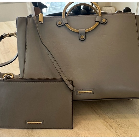 Rebecca Minkoff Gray taupe leather ring, satchel shoulder Crossbody bag - Picture 6 of 14